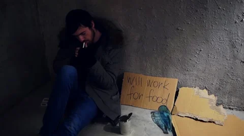 Homeless in the corner Stock Footage 20496979