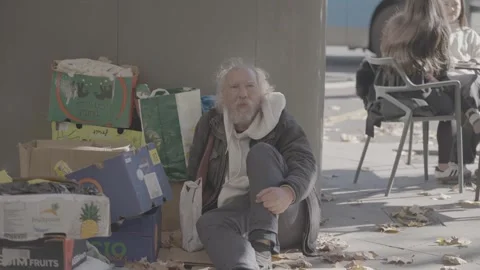A homeless, elderly man in Madrid, Spain Stock Footage 345028672