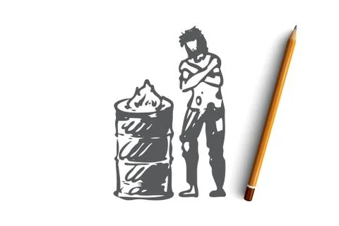 Homeless, fire, poor, problem, trouble concept. Hand drawn isolated vector. Stock Illustration