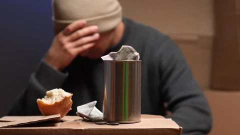 Homeless man experiencing poverty and despair, begging for help Stock Footage 320407276