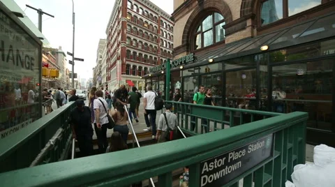 Homeless man outside Cooper Square subway station Manhattan, New York City, NYC Stock Footage 40391336