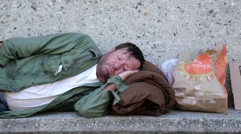 Homeless Man Sleeping on a Bench - Model Released Stock Footage 11905167