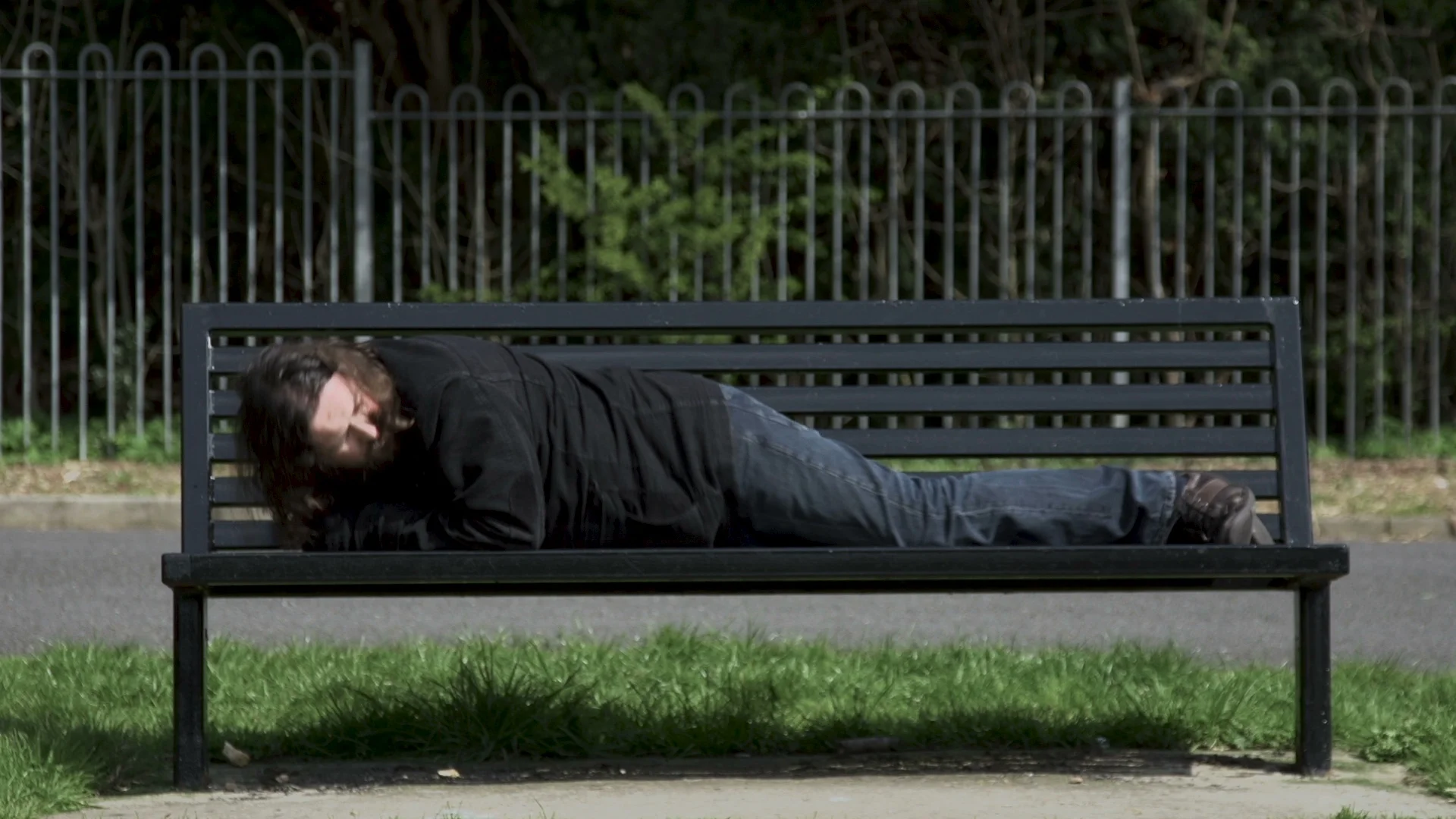 Homeless Man Sleeping On Park Bench Stock Video Pond5