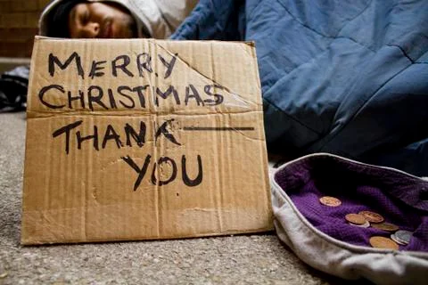 Homeless Man Sleeping Rough at Christmas Stock Photos