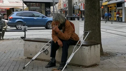 Homeless man in Sofia Stock Footage