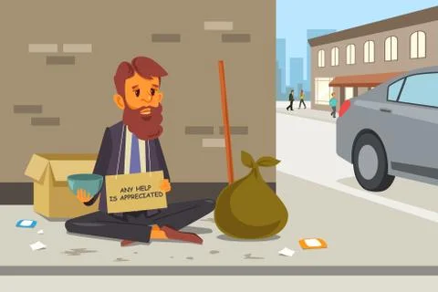 Homeless Panhandler on the Street Stock Illustration