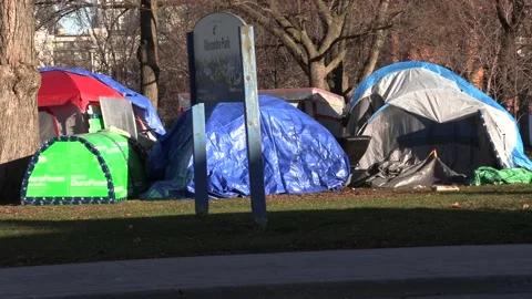 Homeless people sleep in tents during CO... | Stock Video | Pond5