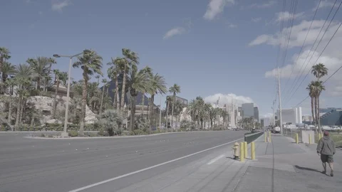 Homeless Person Walking down Empty Las Vegas Strip Stock Footage 126561655