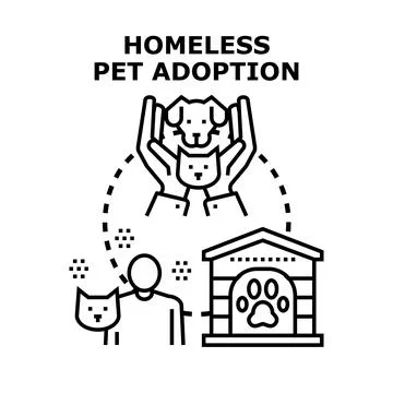 Homeless pet adoption concept with caring hands Stock Illustration