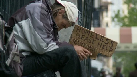 Homeless, Please Help - slow motion Stock Footage 7736149