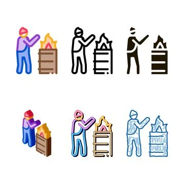 Homeless warming flame icon vector outline simplified Stock Illustration