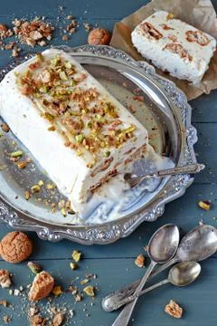 Homemade Amaretti Semifreddo Stock Photos