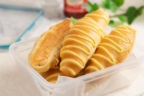 Homemade asian bread in container Stock Photos