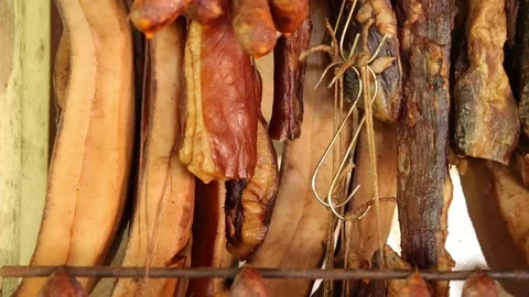 Homemade bacon drying Vídeo Stock 73450292
