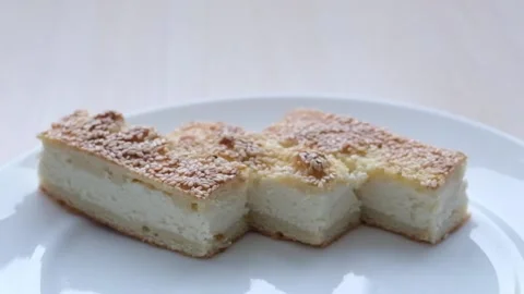 Homemade baked bread pudding on the table Video stock 236677367