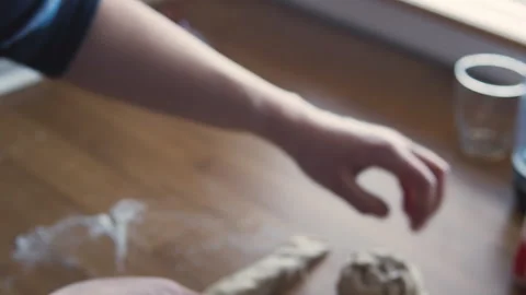 Homemade baking process in kitchen, preparing bread or pastry. Stock Footage 331856394