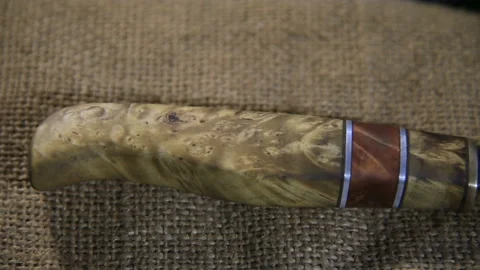 Homemade blacksmith knife for fish. close-up, panorama. Stock Footage 85906299