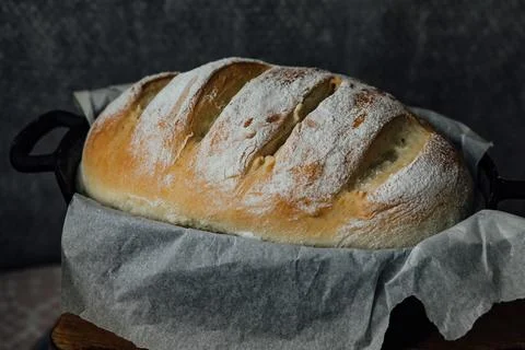 Homemade Bread in the Baking Dish. Selective focus Stock Photos