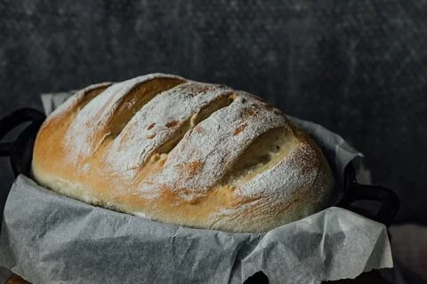 Homemade Bread in the Baking Dish. Selective focus Stock Photos