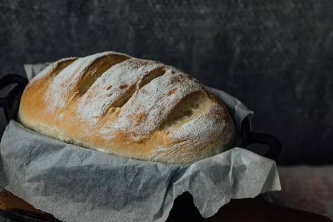 Homemade Bread in the Baking Dish. Selective focus Stock Photos