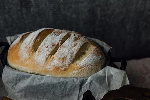 Homemade Bread in the Baking Dish. Selective focus Foto stock
