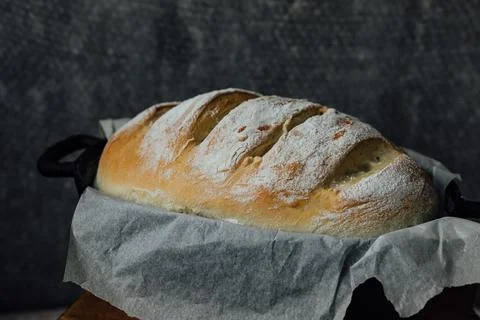 Homemade Bread in the Baking Dish. Selective focus Stock Photos