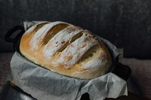 Homemade Bread in the Baking Dish. Selective focus Stock Photos