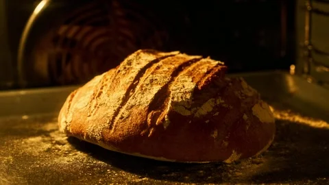 Homemade bread baking in oven. Making bread and eco production. Bread is raised 스톡 동영상 299265410