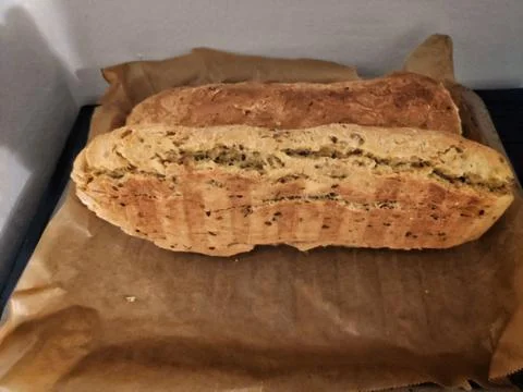 Homemade Bread on a Baking Tray Foto stock
