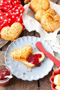 Homemade bread rolls with jam Stock Photos