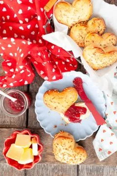Homemade bread rolls with jam Stock Photos