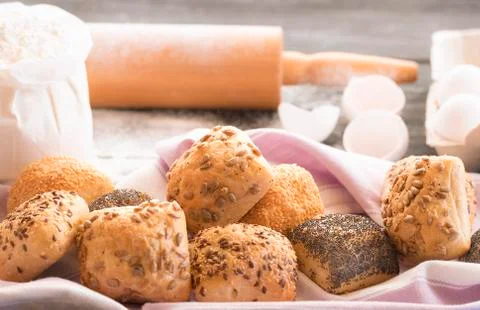 Homemade bread rolls with seeds Stock Photos