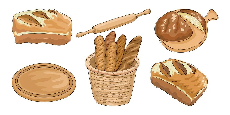 Homemade bread set  Stock Illustration