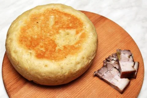 Homemade bread on the table with bacon Stock Photos