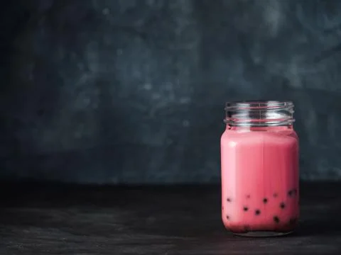 Homemade Bubble Tea with Tapioca, copy space 스톡 사진