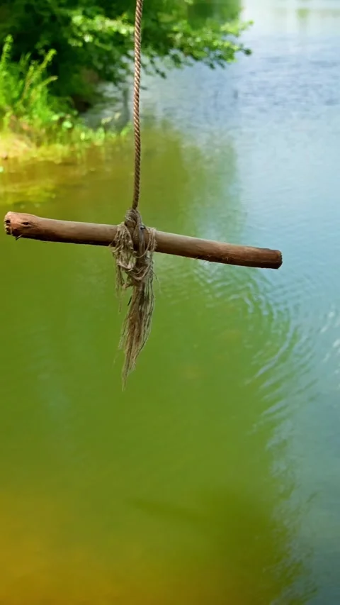 Homemade bungee on the lake Stock Footage 335279372
