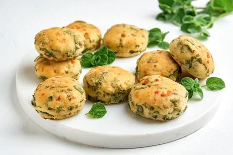 Homemade buns with fresh herbs and cheese Stock Photos