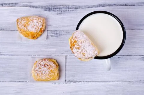 Homemade buns stuffed with cottage cheese Stock Photos