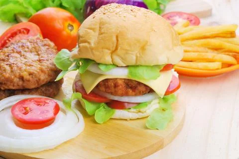 Homemade burger,hamburger with vegetable Stock Photos