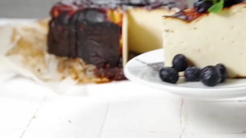 Homemade Burnt Basque Cheesecake Stock Footage 169868497