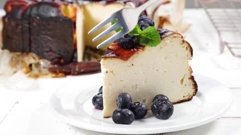 Homemade Burnt Basque Cheesecake Stock Footage 169868498