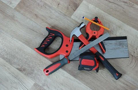 Homemade carpentry tools set. Stock Photos
