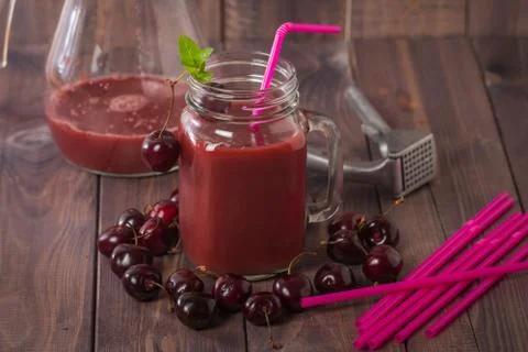 Homemade cherries drink with fresh cherry Stock Photos