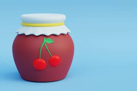 Homemade cherry jam with cherry label, 3d render Stock Illustration