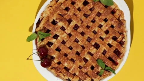 Homemade cherry pie with Flaky Crust Stock Footage 261141352