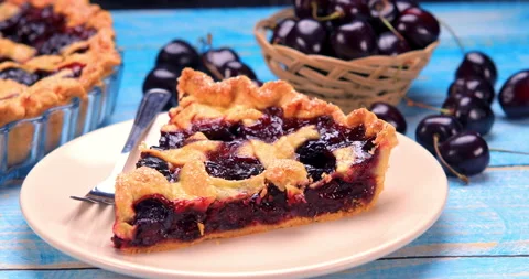 Homemade cherry pie slice ready to be served Stock Footage 137916111