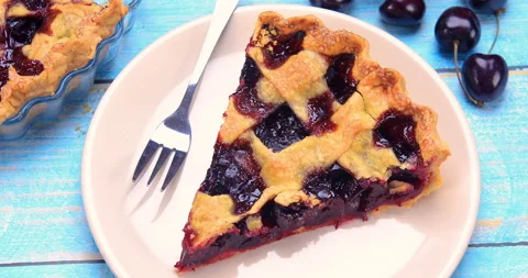 Homemade cherry pie slice ready to be served Stock Footage 137916113