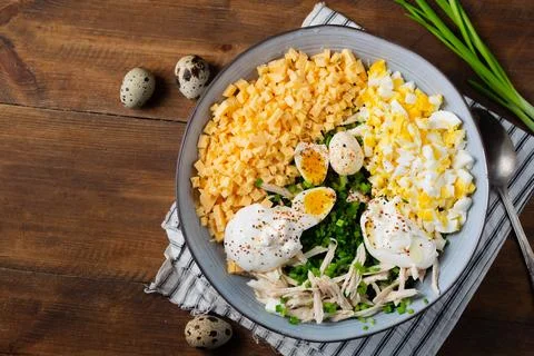 Homemade Chicken Egg Salad on Rustic Table With Copy Space Stock Photos