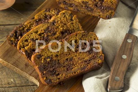 Homemade Chocolate Chip Pumpkin Bread Stock Photos