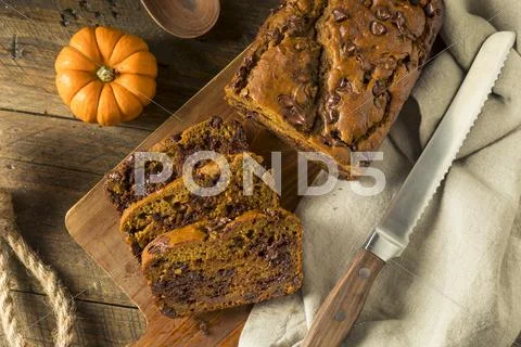 Homemade Chocolate Chip Pumpkin Bread Stock Photos